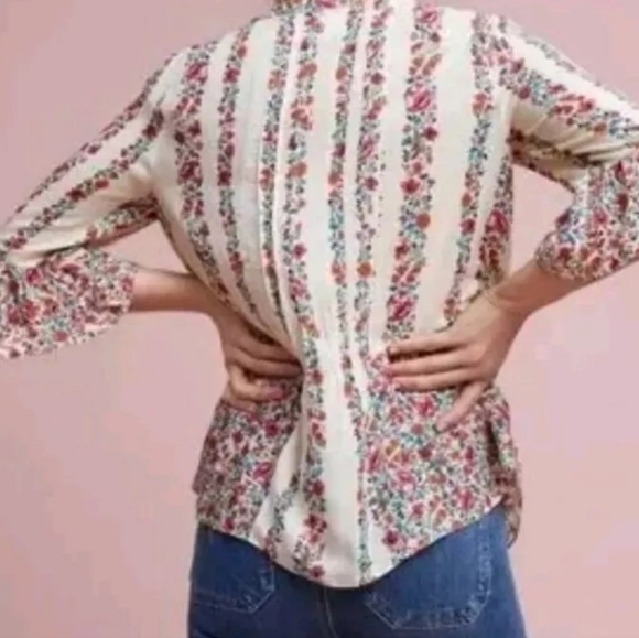 Anthropologie Maeve Hiver Floral‎ Boho Buttondown Blouse Size 6 - Picture 2 of 9